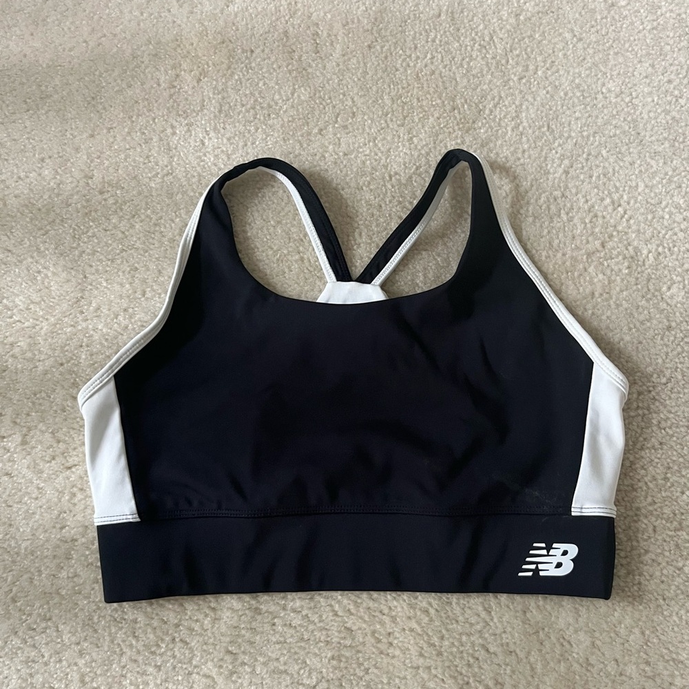 New Balance Black and White Racerback Sports Bra